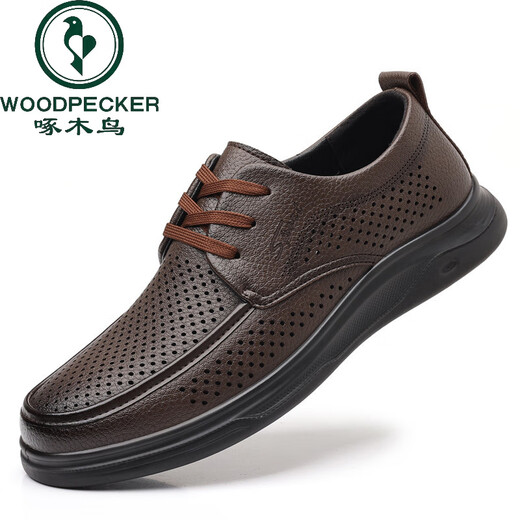 Pecker Chaussures masculines 2025 Nouveau été respirant en cuir en cuir Men.Le entreprise décontractée pour hommes grandes taille creux Chaussures en cuir marron Hollow à une jambe 17152 41 Chaussures en cuir Taille normale
