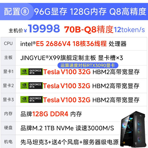 Xunzhong deepseek deep learning 70B desktop computer host 32B large model Ai training deployment server workstation simulation 3D modeling high-end machine assembly machine 8,96G video memory丨70B+Q8 precision supreme version