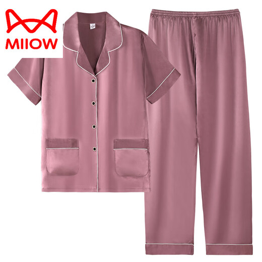 猫人（MiiOW）睡衣女夏季短袖长裤冰丝新款2025薄款仿真丝绸七分裤女家居服 FM11979【短袖长裤 冰雪丝凉感】 M 【80-100斤】女款