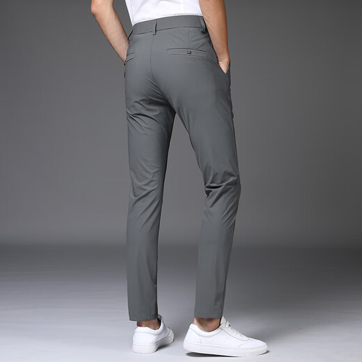 
High elastic ice silk pants for men 2025 summer thin straight loose casual pants for men's fashion brand draped trousers 1098 blue [summer nine-point pants] 28 waist circumference two feet one