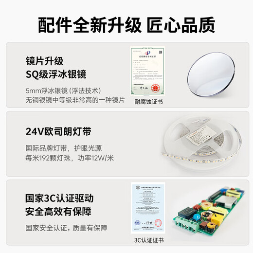YISHARE 【顺丰送货入户】壁挂全身镜带灯装饰镜试衣间悬挂无框穿衣镜 欧司朗灯带+单开关+调光调色 65*170cm