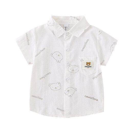 Children's short-sleeved printed shirt summer thin children's casual 2025 new autumn shirt jacket yellow 130 cm