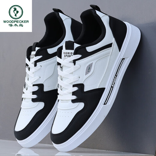 Woodpecker Herrenschuhe 2025 Neue Herbst -Ledersport- und Freizeitbrettschuhe für vielseitige trendige kleine weiße trendige Schuhe Student Schuhe weiß schwarz 9905 [K] 38