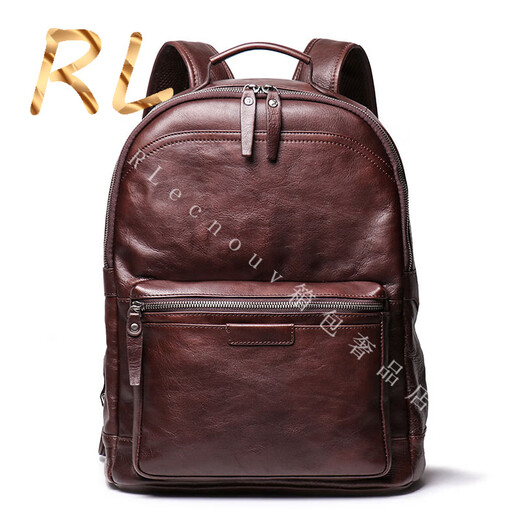 Goldwin RL Light Luxury Brand 2025 New Men's Sacke's Business Head Cowhide Grand Capacité sac à dos Sac de voyage noir Men's Black