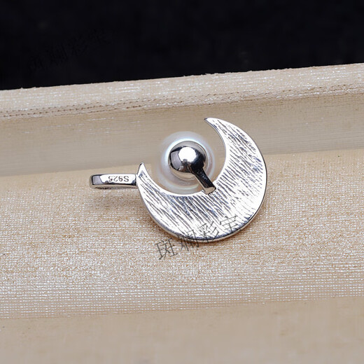 S925 sterling silver gold natural freshwater real pearl moon pendant pendant pendant shell inlaid silver pendant + sterling silver chain