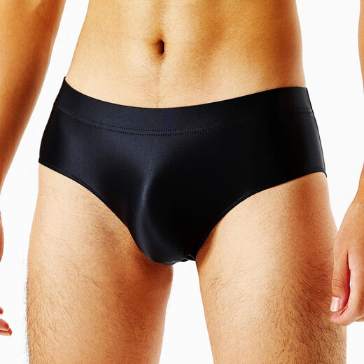 Men's underwear sexy low-waisted tight briefs sexy thong oily shiny swimsuit elastic tight silky moon night black M low-waisted triangle