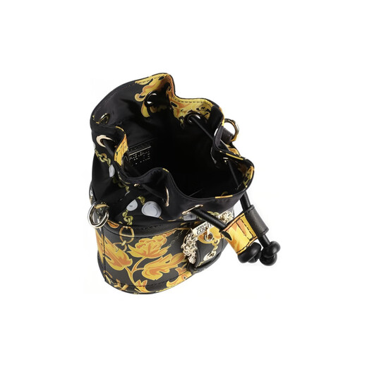 范思哲（VERSACE）单肩斜挎包副线巴洛克印花微标革水桶包包女款黑色 基础装(包+防尘袋)