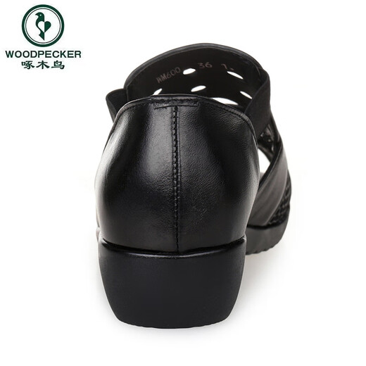 Pic de bois d'âge moyen et âgé de vie aux personnes âgées en cuir creux creux sandales de semelle douce d'âge moyen chaussures de femmes chaussures fishmouth chaussures de cuir décontractées sandales en cuir féminin 600 noir [couche supérieure vache de vache] 36