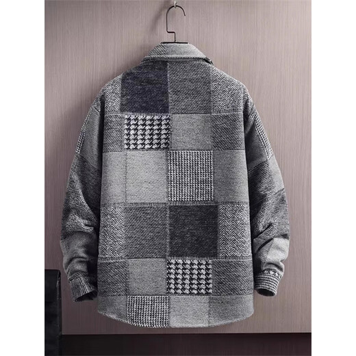 Kuraishi Kazuki plaid splicing lapel woolen jacket for men spring and autumn high-end handsome casual trendy jacket for men brown XL