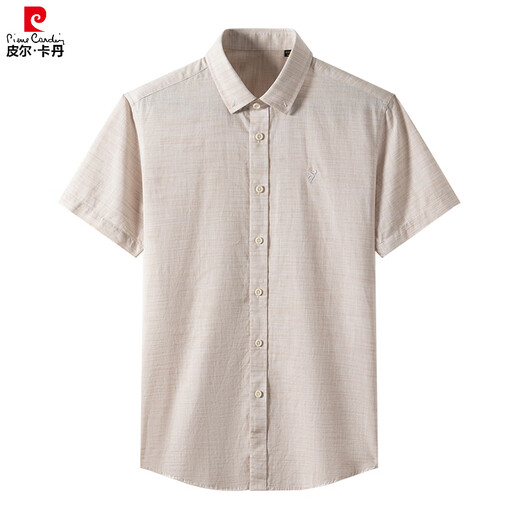 Pier Cardin Herrenhemd Baumwolle und Leinen atmungsaktive Marke Summer Casual Shirt Solid Farbe kurzärmelige Herren-Top Khaki S 165/84A/3895-105jin [Jin ist 0,5 kg]