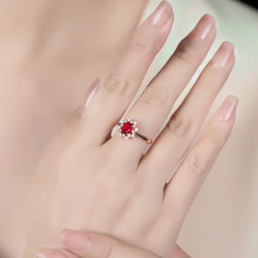 Tingliang 1 carat pigeon blood red ruby ring 18K gold inlaid with diamond colored gemstone ring snowflake style size message (10 to 20) ready stock