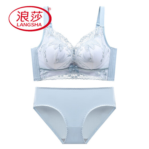 LangSha (LangSha) underwear for women with small breasts that look big and thicker, gather without steel ring adjustment type, breast collection, anti-sagging breathable bra bow, blue suit 80A 36 [Cluster upper support]