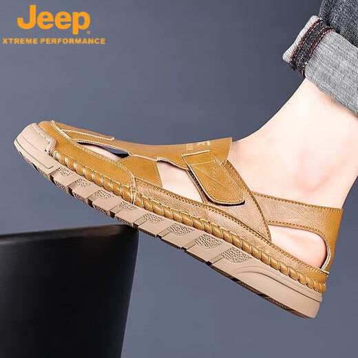 吉普（JEEP）夏季凉鞋软底男鞋外穿男士男户外运动两穿透气沙滩拖鞋男 9197黑色 42