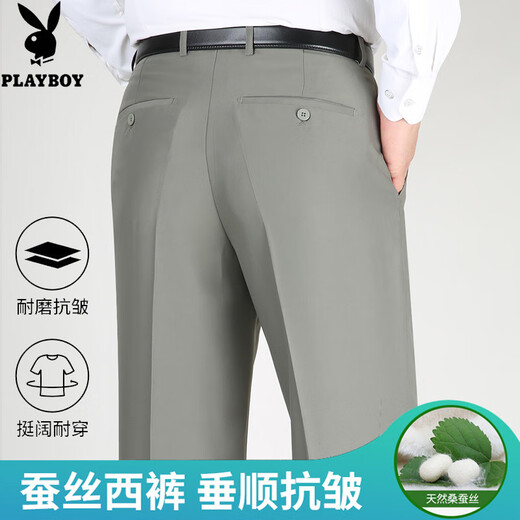 Playboy (PLAYBOY) high-end trousers 2025 summer thin style, non-scalding, anti-wrinkle loose high waist deep-fashion dad casual pants fashion trend 9905# elegant gray (summer thin style) hangs smooth 29 2 feet 2 waist circumference