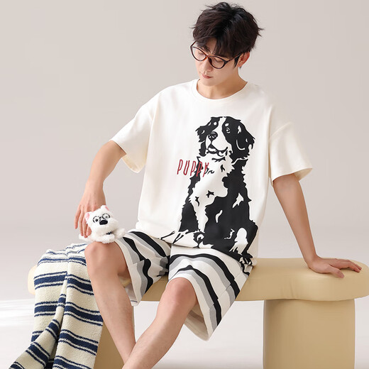 Langsha Pajamas Manga corta para hombres pantalones cortos de algodón puro 2025 Nuevo talla de gran tamaño Cotton Men's Pule's Home Suitwear Estilo delgado 844 Hombres l