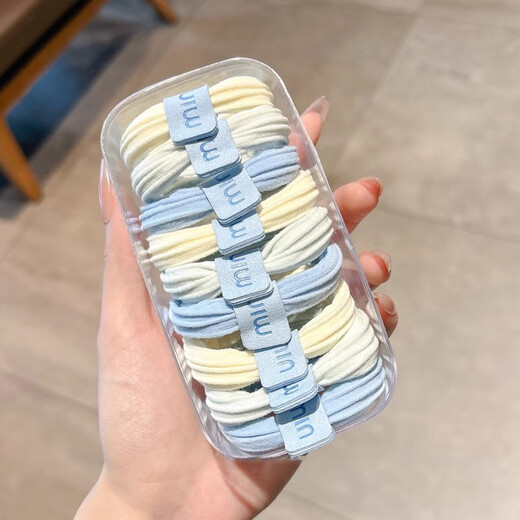 Manfuyu sea salt blue hair band for girls, high-end hair band, cute hair band, high elastic rubber band, durable ponytail headdress, sea salt series, 10 pieces - blue label flowers