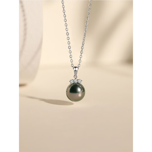 Tahitian Black Pearl Pendant 18K Gold Diamond Necklace Light Luxury Jewelry Necklace Clavicle Chain Gift for Girlfriend S Class Perfect Round_Flawless_With Thickened White 18k Gold 11-12mm