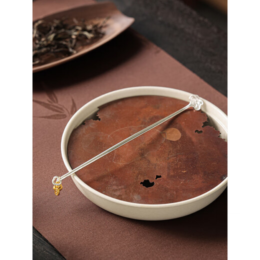 Earth Story Tea Dial Silver Teaspoon Kung Fu Tea Set Tea Ceremony Accessories Home Office Exquisite Tea Lotus Awakening Tea Divider Three Lives Lucky Tea Dial-Shell 17.5x1cm