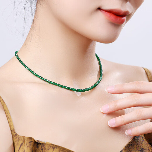 COASZE Jingchun Green Tsavorite Abacus Faceted Necklace Women's 18k Clavicle Necklace Jewelry for Girlfriend 2-4mm Tsavorite Necklace/18k Gold/40cm