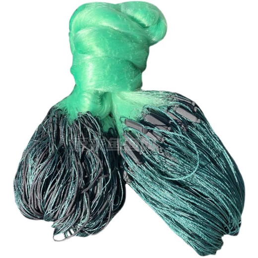 Imported soft silk rope wrapped fishing net three-layer sinking net 100 meters weighted non-wrapped net hanging net sticky mesh wire mesh fishing net 3 meters high 100 meters long 8 fingers 0.25 green silk three-layer sinking net