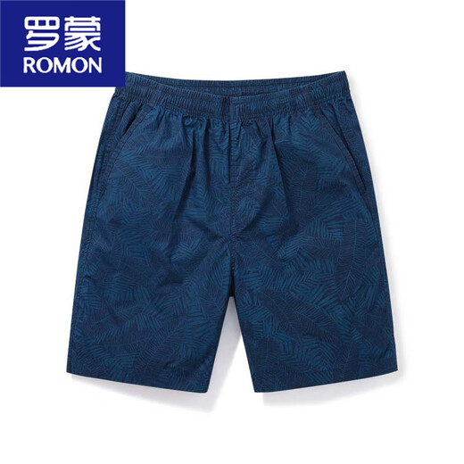 Romon Sommer Dünne mittlere Wäsche losen 5-Punkte-Baumwoll-Haus-Strandhosen Mid-Wolzen mit lässigen Shorts Herren-Fünf-Punkte-Hosen 9215 Deep Blue L.