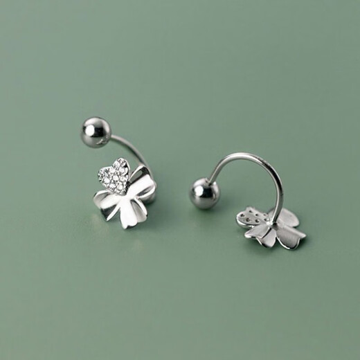 RSRDDY Old Phoenix 9999 sterling silver earrings four-leaf clover women's silver temperament sweet screw-buckle earrings for girls sterling silver four-leaf clover earrings Lao Fengxiang same style 2.99g limited time sale