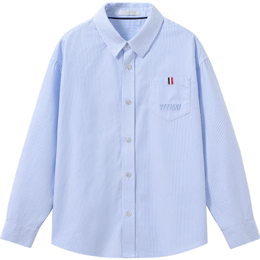 YEEHOO boys' shirts, children's shirts, medium and large children's clothing, pure cotton tops, college style long-sleeved spring clothes, blue strips 160