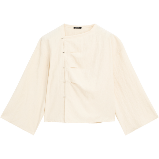 Massimo Dutti discount upgrade 2026 women's new Chinese style elegant temperament long-sleeved blouse top 05181780 milky white M (170/92A)