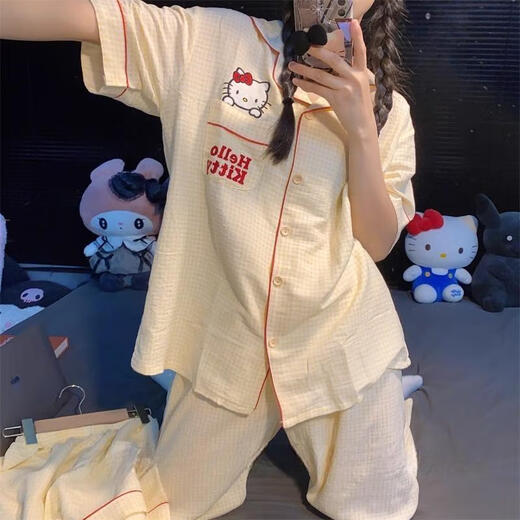 Zipjbx mignon katie chat costume trois pièces pyjamas féminin ins mince à manches courtes à manches décontractées peut être en plein air kk14109 [ensemble à trois pièces] M [80-100jin suggéré [Jin est égal à 0,5 kg]]]