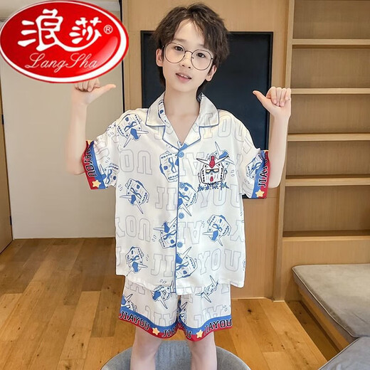 
Langsha children's ice silk pajamas summer short-sleeved thin cartoon Nezha medium-sized boy boy summer home clothing set Ice silk short set: Q6636 Bala 22 size [height 160-165cm] All size