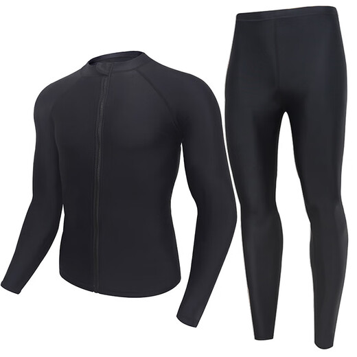 Pauline Pesery one-piece swimsuit men's diving suit quick-drying sunscreen jellyfish suit surfing suit slimming hot spring split swimsuit black zipper single top M