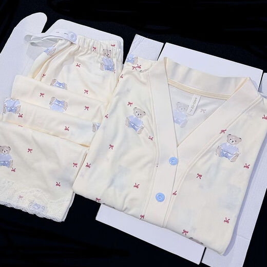 Vêtements de confinement Yalu Coton Pure Pyjama Femmes enceintes Coton Pure pour l'accouchement et l'allaitement maternel Absorption de transpiration juin 7 Minume Minée 3519 [avec poitrine / amovible] L Nombre [Jin recommandé 100 Jin [Jin est égal à 0,5 kg] -120 Jin [Jin est égal à 0,5 kg]]]