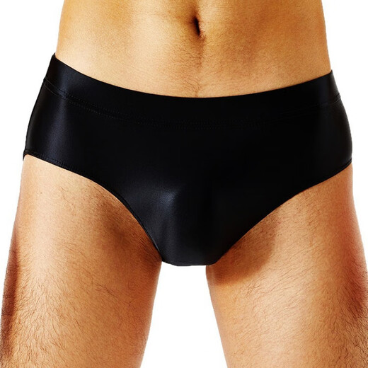 Men's underwear sexy low-waisted tight briefs sexy thong oily shiny swimsuit elastic tight silky moon night black M low-waisted triangle