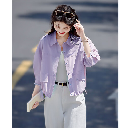 
Shangjing casual jacket for women in summer new women's commuting versatile lapel fashionable light and comfortable sun protection short jacket for women