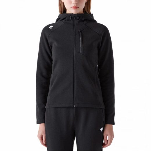 
DESCENTE solid color logo printed hooded zipper stretch long sleeve jacket jacket for men and women black 100