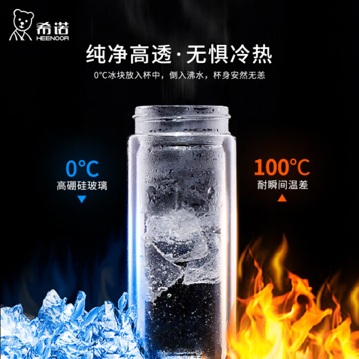 希诺（HEENOOR）玻璃杯双层隔热高硼硅杯子家用喝水男女便携车载水杯商务茶杯 E-6636-深蓝-400ml-礼盒装