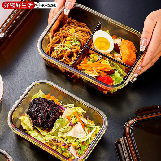 乐扣乐扣玻璃饭盒微波炉加热专用碗上班族带饭便当餐盒水果密封分隔保鲜盒 (带饭套装)长三分隔1050ml+保温