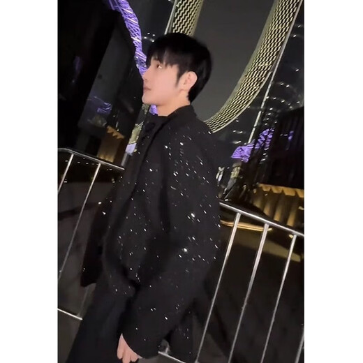 An Chuxia's starry shoulder pads, trendy men's high-end suit, engagement wear, black evening dress, a complete set of casual suit jackets, three-piece suit, black suit + black shirt + black XL recommended 170-178c130-145Jin Jin equals 0.5 kg