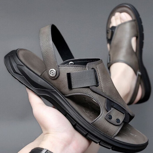 Spider King Sandals Men's Leather Sandals New Summer Soft Soft Leather Casual Head Layer Cowhide Beach Shoes 2025 New Spider 9922 Khaki 38