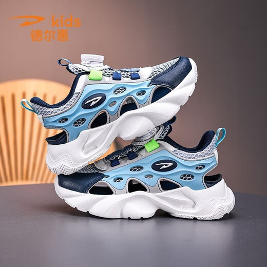 Del Hui Kinderschuhe Jungen Sportschuhe 2025 Sommer neu atmungsaktive Box Rahmenschuhe Kinder mittelgroßen großen Kindern Sandalen Z9926 Sky Blue Hollow Single Net 30 Code/innere Länge 19.0 cm