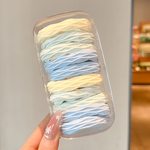 Jiuvia high ponytail hair rope women's new style non-straight boxed hair rope thickened seamless hair ring high elasticity and durable rubber band hair accessories FQ199 sea salt blue 10 boxed