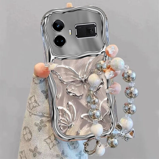 Whale red applicable realmegt5 mobile phone case butterfly RMX3820 silicone soft oppo realme gt5pro protective cover RMX3888 new female 5g all-inclusive edge pr0 anti-fall fashion electroplated cream wavy shell feather yarn butterfly + bracelet realme GT5