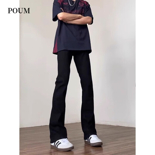 POUM American high street bootcut jeans for men spring 2025 summer trendy loose straight pants for men black casual pants for men DFFS-701 black M (recommended 95-110Jin Jin is equal to 0.5 kg)