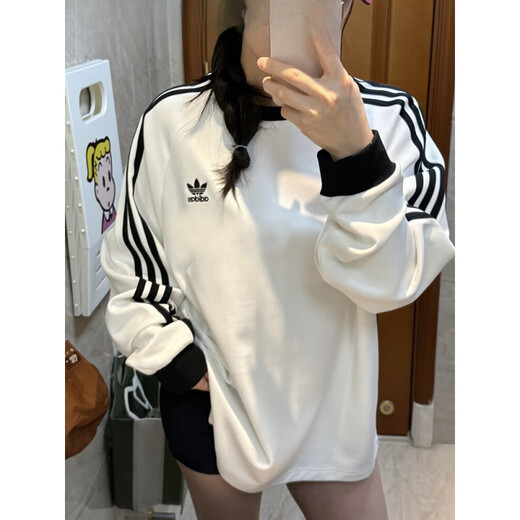 阿迪达斯 （adidas）三叶草男女同款针织长袖T恤KE5824 KE5825 KE5826 米色IA4877  2XL