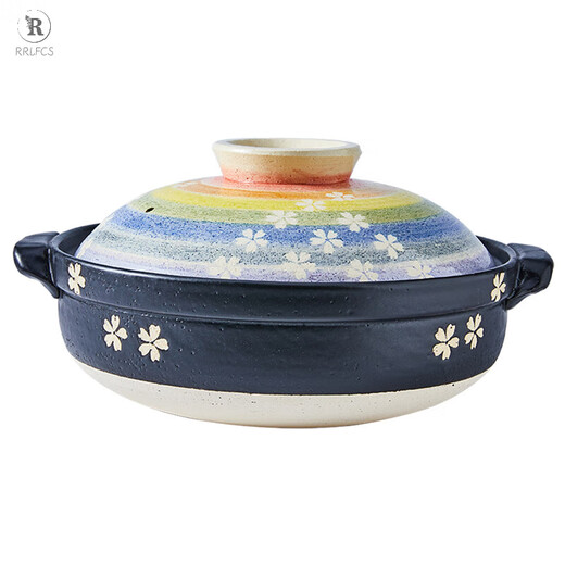 RRLLFCS Japanisch Original importiert Keramik Haushalt japanischer Kirsch Regenbogenblume Farbe Erdtopf -Tischtopf -Eintauchauflauf Jingfeng Leaf M3892_8 2.1l