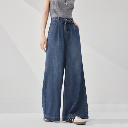 IEF/Aiyifu Hosen 2025 Sommer- und Herbst New Hong Kong Style Retro Casual Pendler Vielseitiger Denim-Hose Denim Dark Blue S