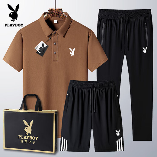 Playboy (Playboy) Daddy Ice Silk Manga Shorty Polo. Camisa Summer Sports informales para hombres de mediana edad Ropa del día del padre 6629 Estilos-Gris oscuro [Top + pantalones] M Wear 95-110Jin [Jin equivale a 0.5 kg]