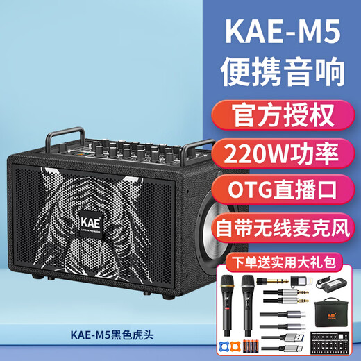 KAEM5 musical instrument singing audio guitar electric blowpipe saxophone outdoor karaoke road show live broadcast high-power Bluetooth speaker M5 black tiger head rated 220W