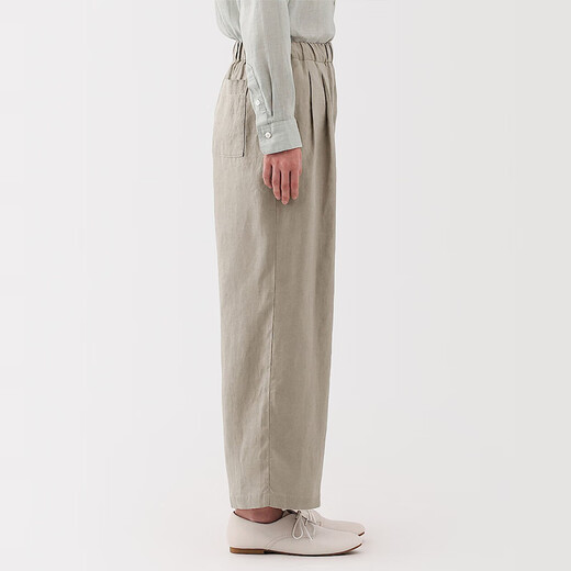 MUJI (MUJI) Style pour femmes, pantalon de version à largeur de chanvre, pantalon décontracté pour femmes, pantalon, pantalon large, 25 ans de style d'été, vêtements pour femmes, jaune clair (155/62a)