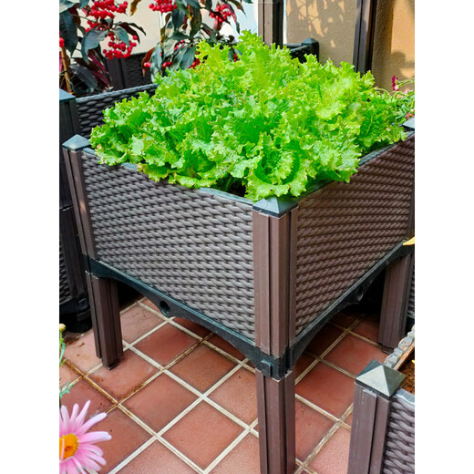 Beyzk große Pflanzkasten Balkon Gemüse Topf Kunststoff Gemüse Kombination Gemüse Pflanztopf Dach Outdoor Blütenbox Lieferrad Rattan gewebte dreifache Triple Box (12040) Hoch 26 Plastik extra groß